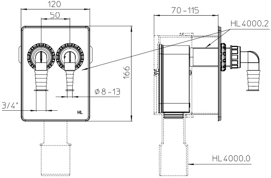 Размеры и чертеж сифонного блока HL4000.2
